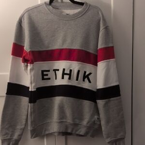 Ethik Men's Gray Sweater with Red and Black Stripes